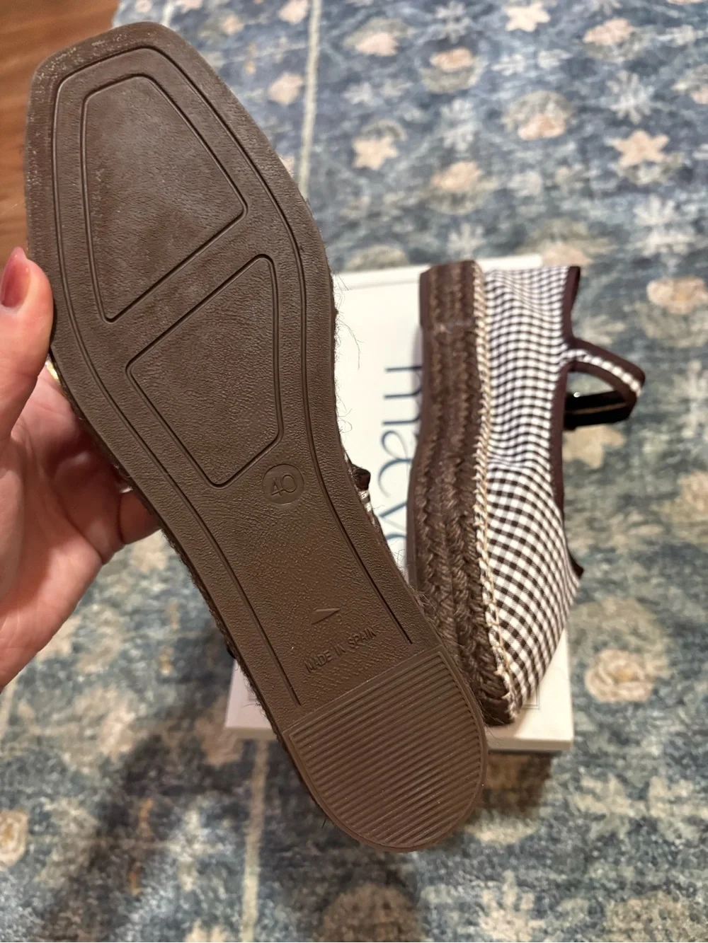 NEW Anthropologie Maeve Gingham Mary Jane Espadrille Flats Size 40